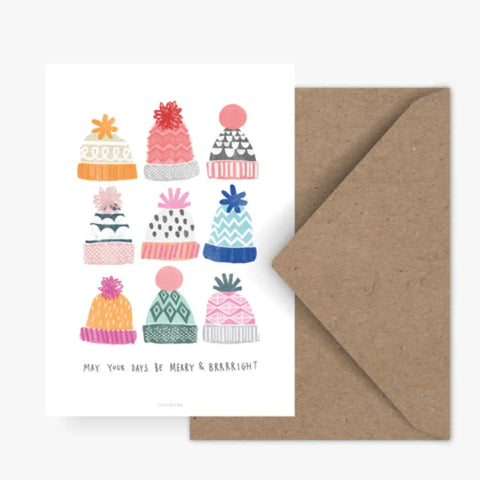 Postkarte 'May your Days be merry & brrright' – Mützen