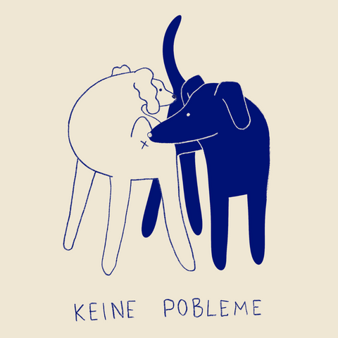 T-Shirt 'Keine Pobleme' – beige/blau pinke distel