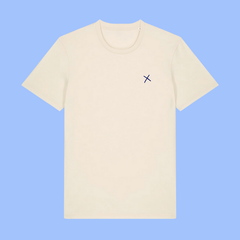 T-Shirt 'Keine Pobleme' – beige/blau pinke distel