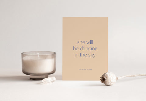 Trauerkarte 'She will be dancing in the sky'