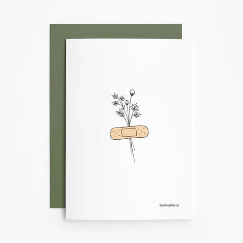 Trauerkarte 'Seelenpflaster' – Blumen und Pflaster heartfelt