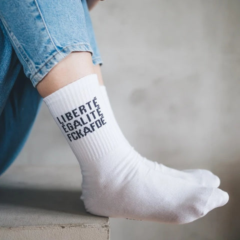 Tennissocken 'Liberté Egalité FCKAFD' – weiß Arrel
