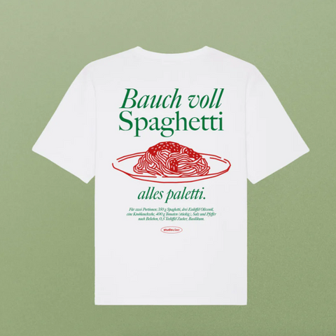 T-Shirt 'Bauch voll Spaghetti, alles paletti'