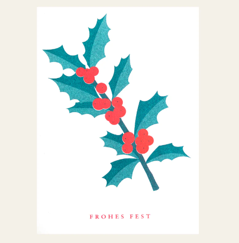 Postkarte 'Frohes Fest' – Stechpalme Herr und Frau Rio