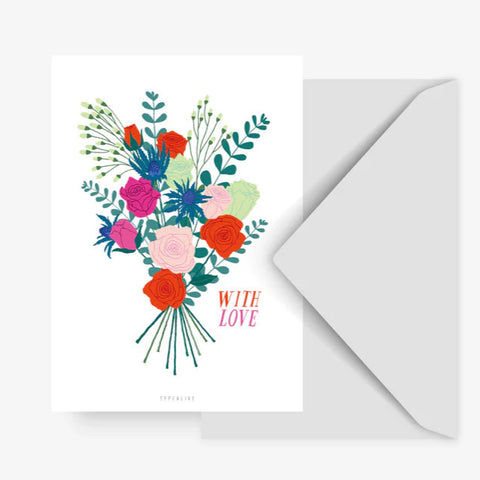 Postkarte 'With love' – Rosenstrauß