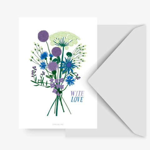 Postkarte 'With love' – blauer Blumenstrauß typealive
