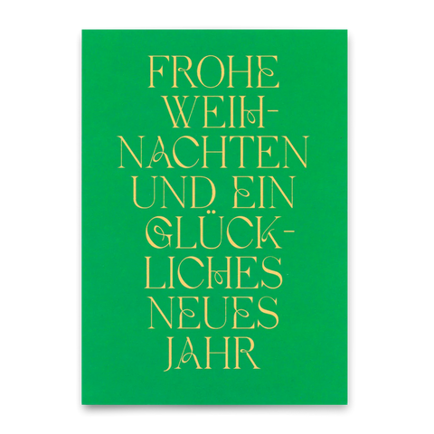 Postkarte 'Frohe Weihnachten und ein glückliches neues Jahr' – Schriftzug grün Deli Cards