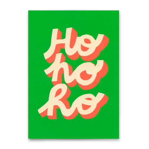 Postkarte 'Ho ho ho' – rot und weißer Schriftzug/grüner Hintergrund