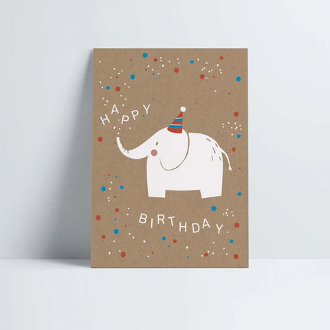 Postkarte 'Happy Birthday' – weißer Elefant Designfräulein