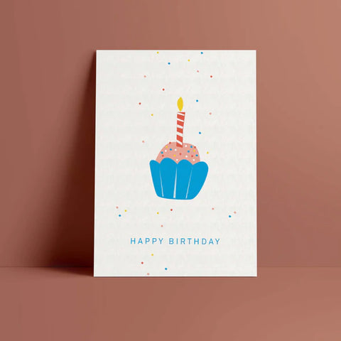 Postkarte 'Happy Birthday' – Muffin mit Kerze Designfräulein