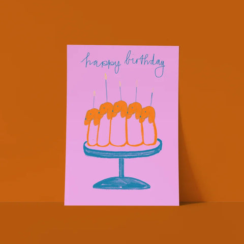 Postkarte 'happy birthday' – Kuchen mit Hunden Framboise und Ketchup