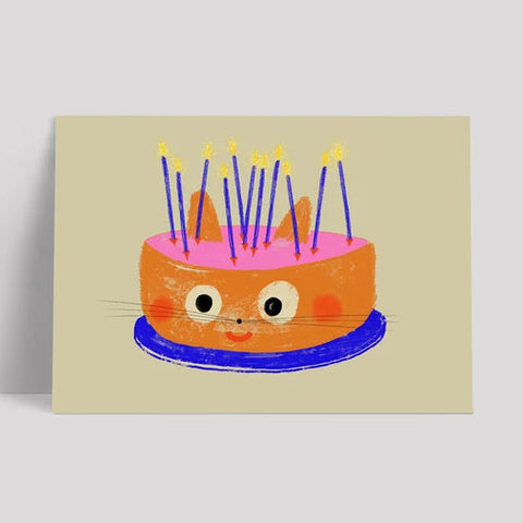 Postkarte 'Kuchen mit Katze' – Geburtstag Framboise und Ketchup