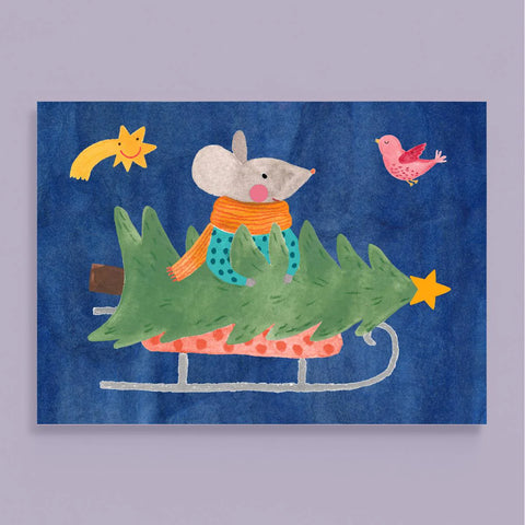 Postkarte 'Maus mit Weihnachtsbaum' Frau Ottilie