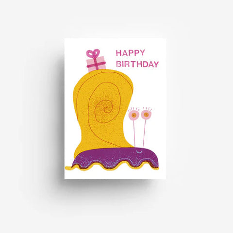 Postkarte 'Happy Birthday' – Schnecke jungwiealt