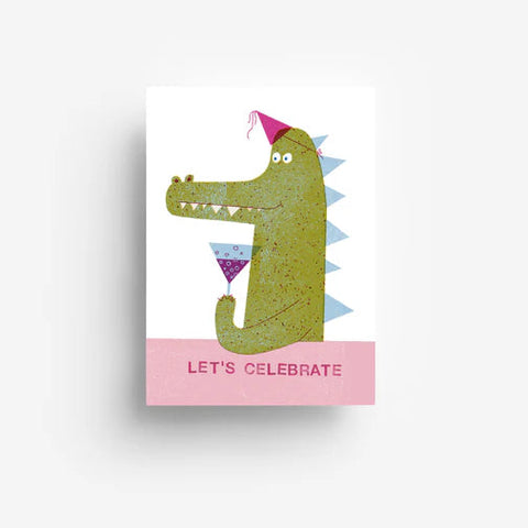 Postkarte 'Let's Celebrate' – Krokodil jungwiealt