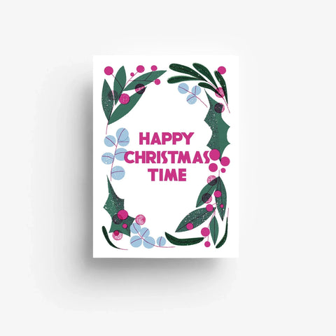 Postkarte 'Happy christmas time' – Mistelzweige jungwiealt