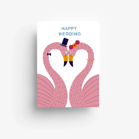 Postkarte 'Happy Wedding' – Flamingo jungwiealt