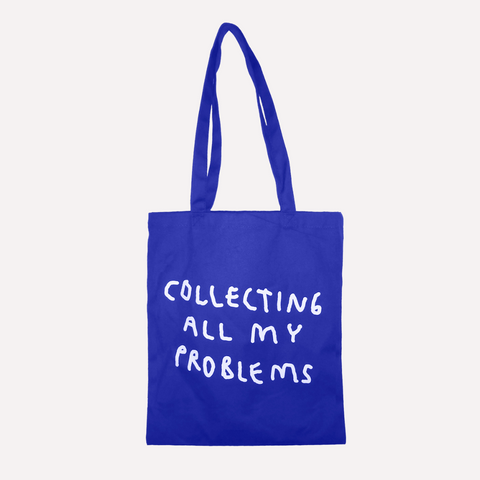 Jutebeutel 'Collecting All My Problems' – blau Yahya Studio