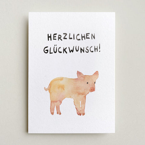 Postkarte 'Herzlichen Glückwunsch' – Schwein Farina Kuklinski