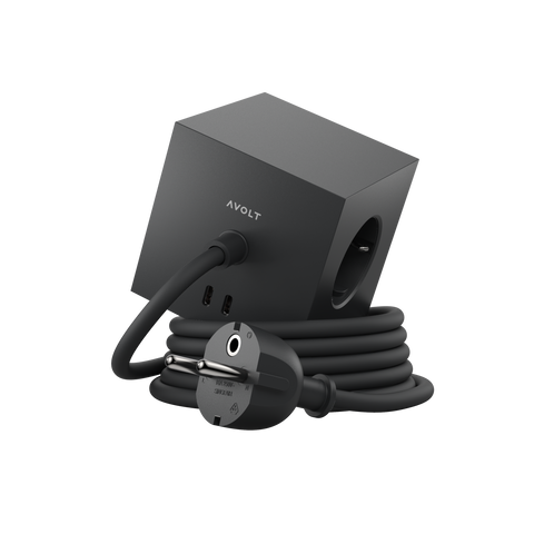 Steckdose 'Square 1' – Stockholm Black (mit Kabel) Avolt