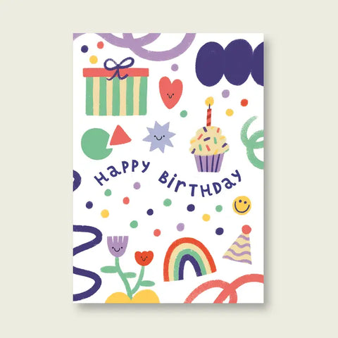 Postkarte 'Happy Birthday' – Geschenk Cupcake Regenbogen 54 illustration
