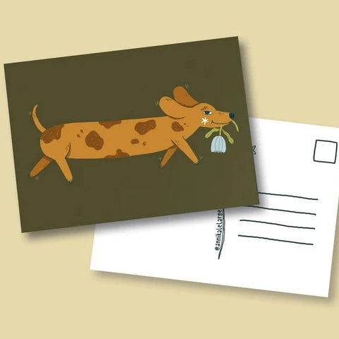 Postkarte 'Dackel mit Blume' Le Large