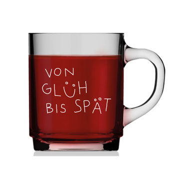 Glühweinglas 'Von glüh bis spät' pinke distel