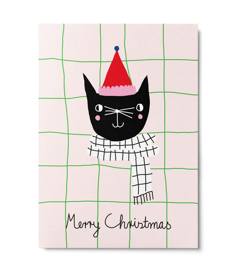Postkarte 'Merry Christmas' – Katze Unter Pinien
