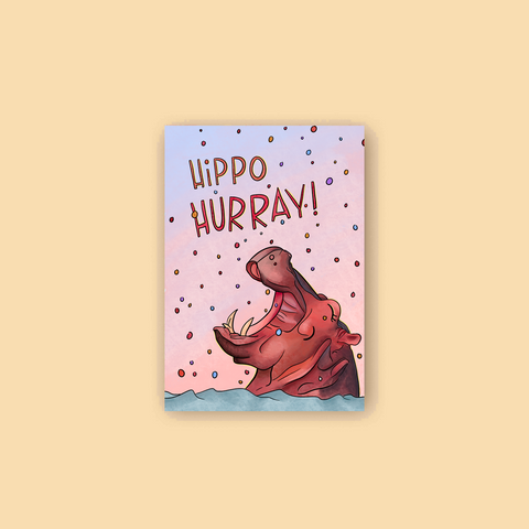 Postkarte 'Hippo Hurray' pinke distel