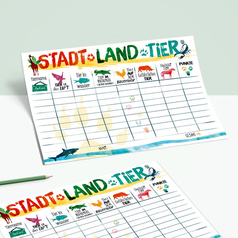 Spielblock 'Stadt Land Tier'