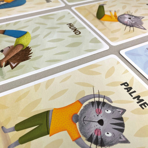 Aktivitätskarten für Kinder 'Katzen Yoga' Rüsselfuchs