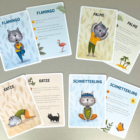 Aktivitätskarten für Kinder 'Katzen Yoga' Rüsselfuchs
