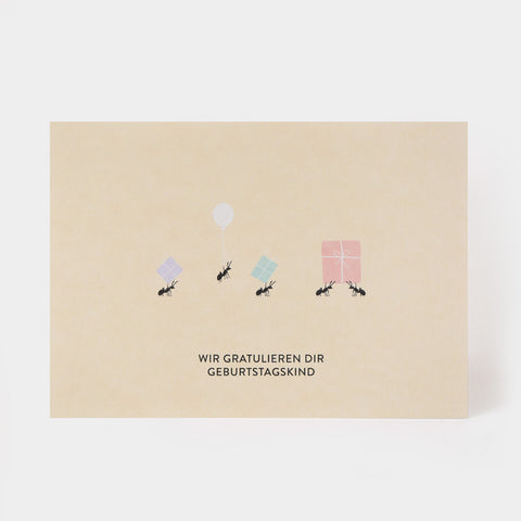 Postkarte 'Wir gratulieren dir Geburtstagskind' – Ameisen kartenmarie