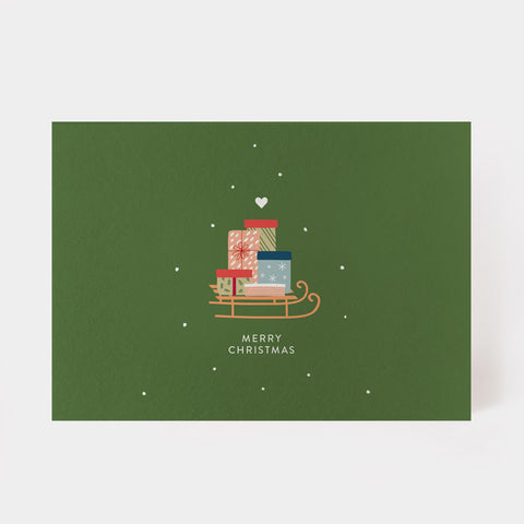 Postkarte 'Merry Christmas' – Schlitten