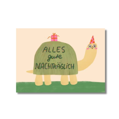 Postkarte 'Alles Gute nachträglich' – Schildkröte Slinga