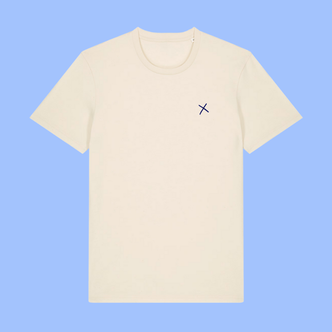 T-Shirt 'Keine Pobleme' – beige/blau pinke distel
