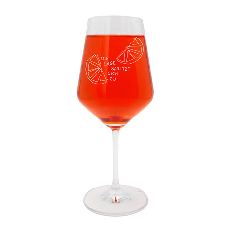 Aperolglas 'Die Lage spritzt sich zu' pinke distel