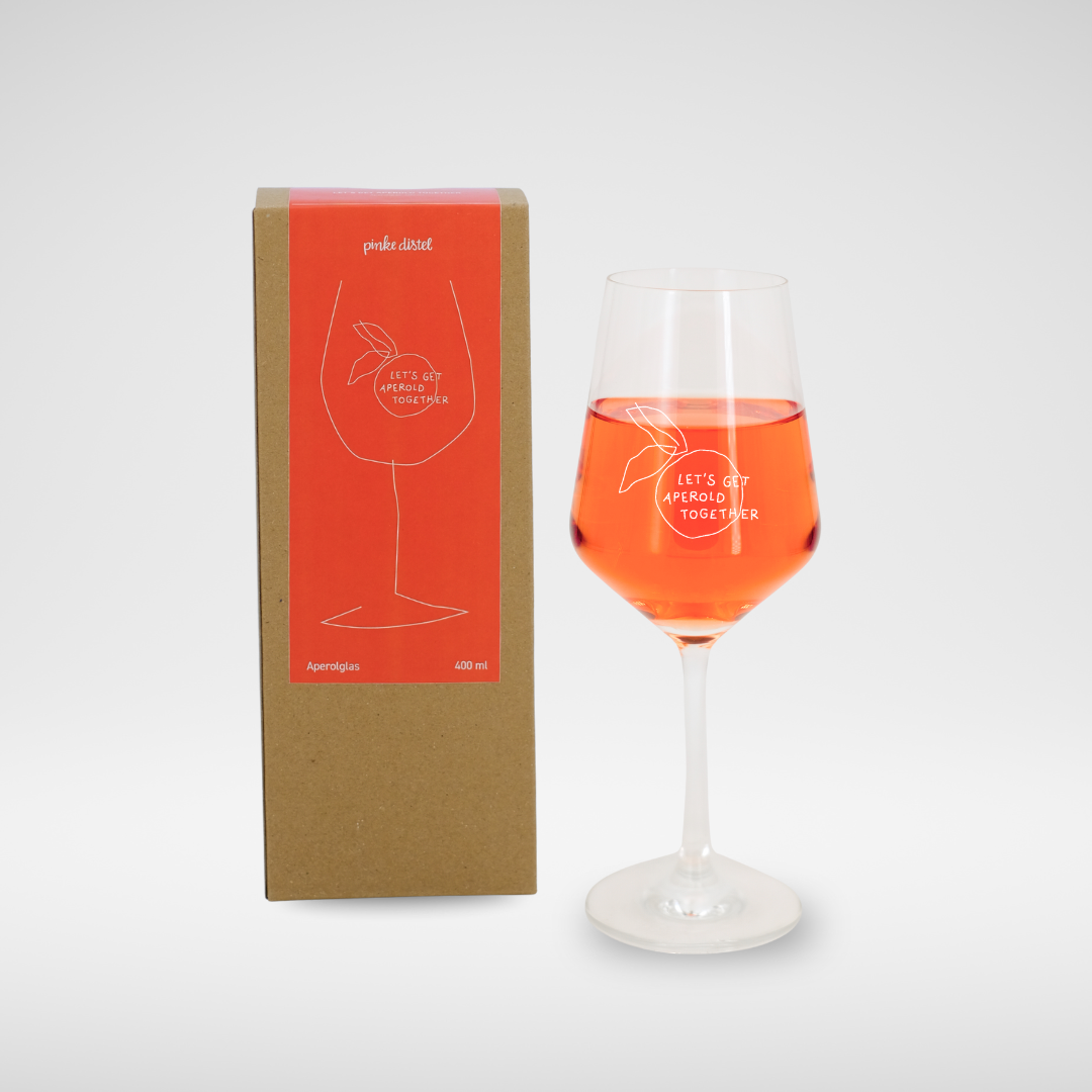 Aperolglas 'Let's get aperold together' pinke distel