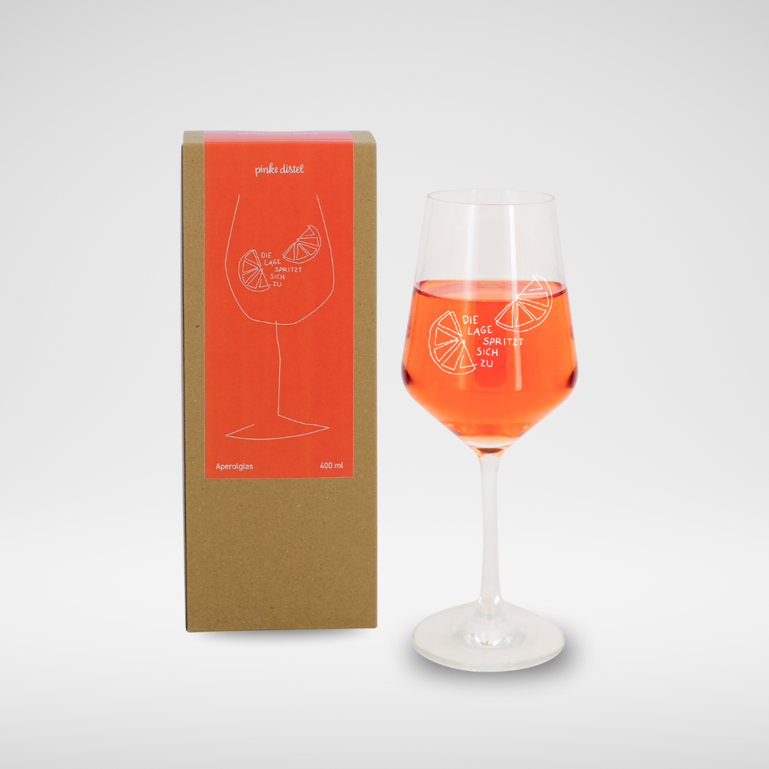 Aperolglas 'Die Lage spritzt sich zu' pinke distel