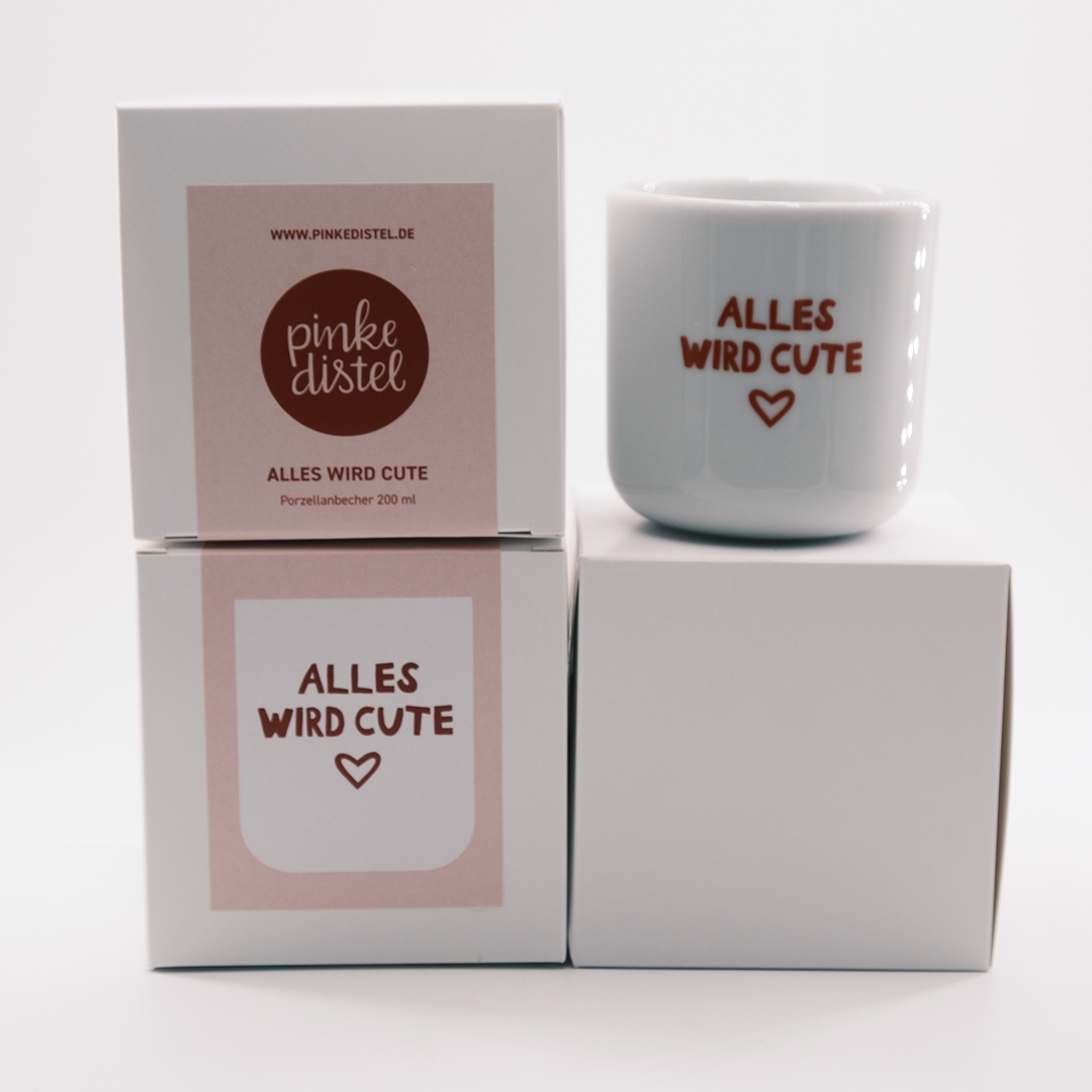 Porzellanbecher 'Alles wird cute' pinke distel