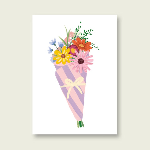 Postkarte 'Sommer Blumenstrauß' – lila rosa gestreiftes Papier 54 illustration