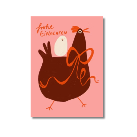 Postkarte 'Frohe Einachten' – Ei und Huhn Slinga