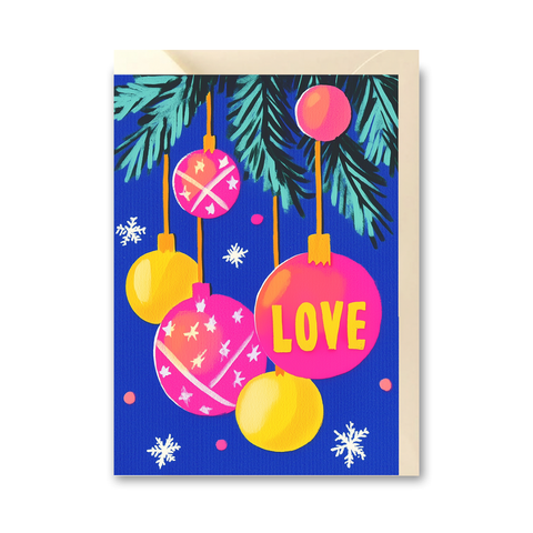 Klappkarte 'Love' – pinke Weihnachtskugeln Erden Projekt
