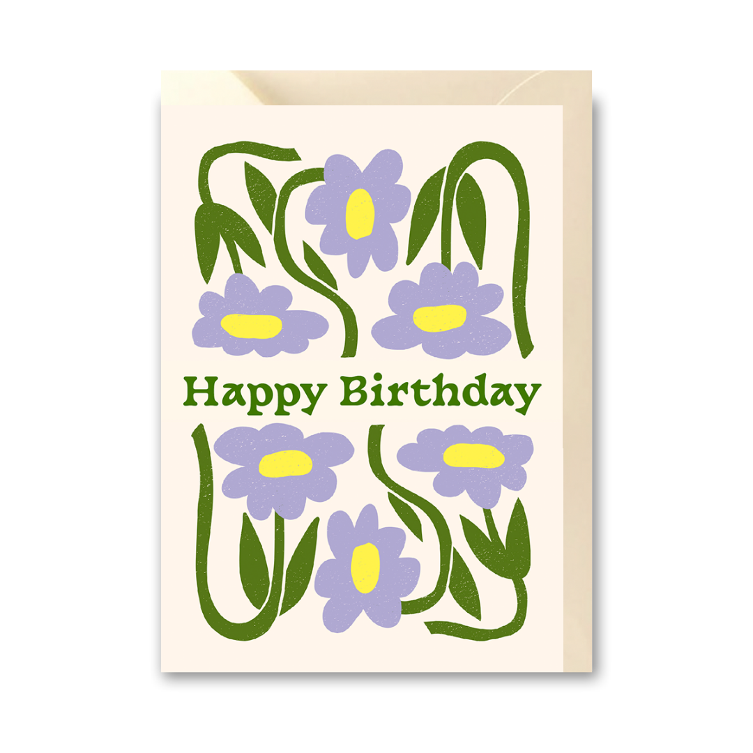 Klappkarte 'Happy Birthday' – lila Blumen Erden Projekt