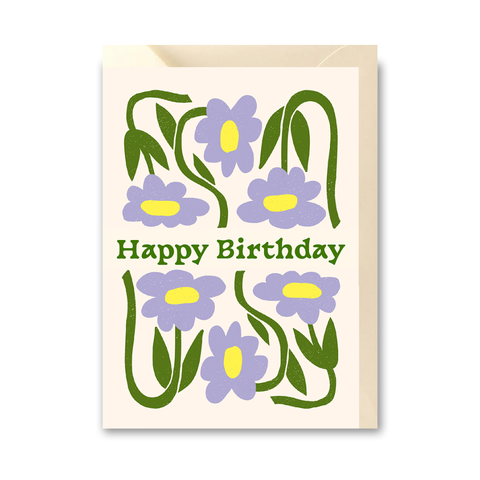Klappkarte 'Happy Birthday' – lila Blumen Erden Projekt