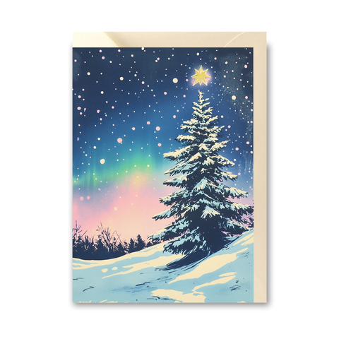 Klappkarte 'Weihnachtsbaum mit Polarlichtern' Erden Projekt