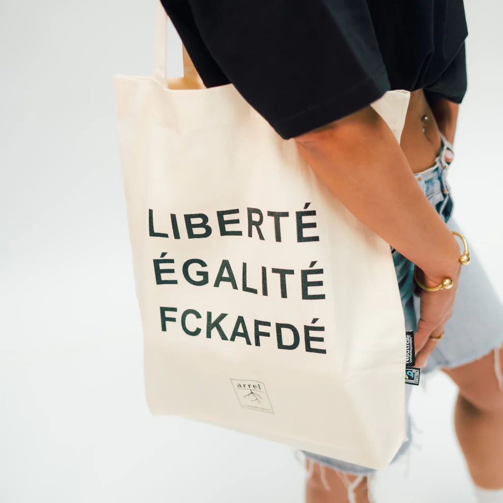 Jutebeutel 'Liberté Egalité FCKAFD' – Natur/Black Arrel