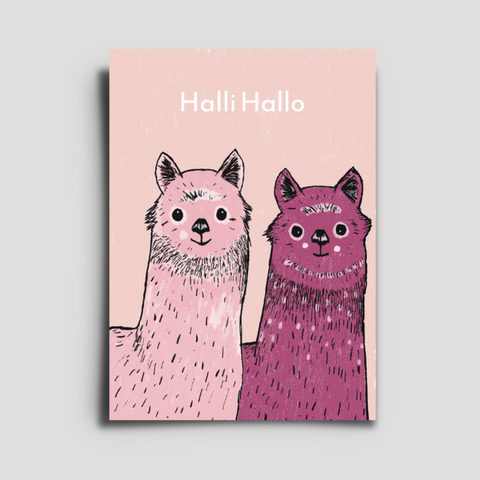 Postkarte 'Halli Hallo' – Alpakas