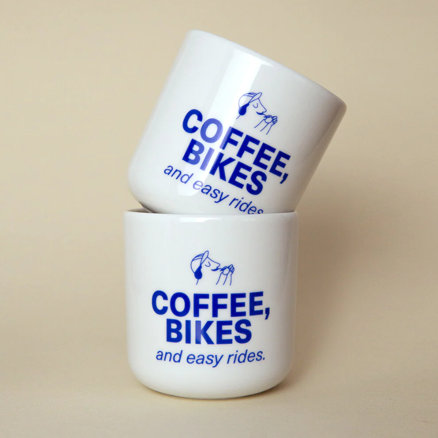 Porzellanbecher 'Coffee, Bikes & Easy Rides' Viel Spass Studio