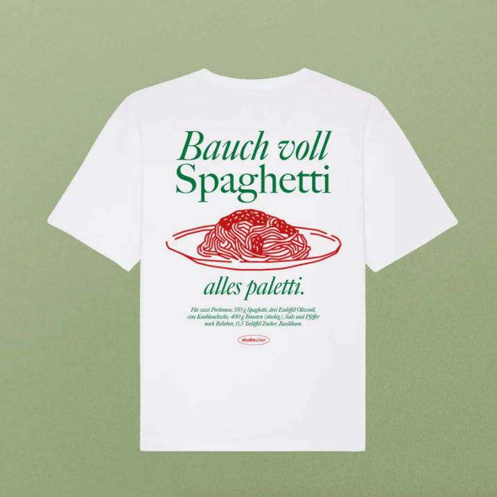T-Shirt 'Bauch voll Spaghetti, alles paletti' Viel Spass Studio